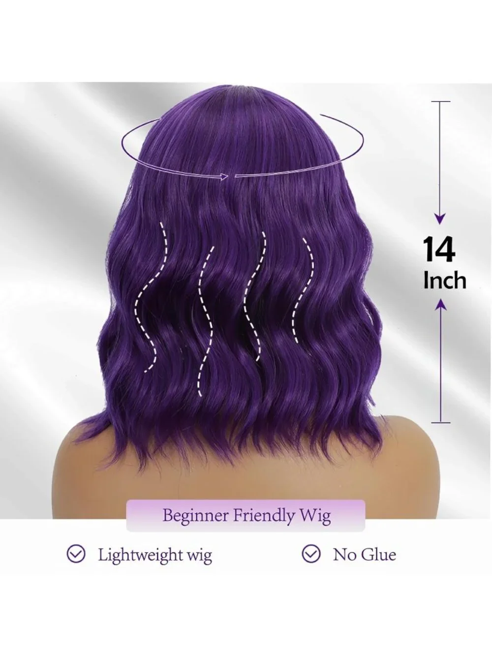 Women's Dark Purple 14 Inch Heat Resistant Synthetic Short Wavy Bob Wigs Bangs